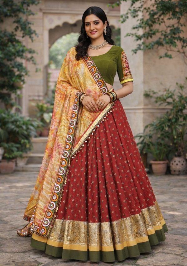 Olive Red Yellow Navratri Choli Set